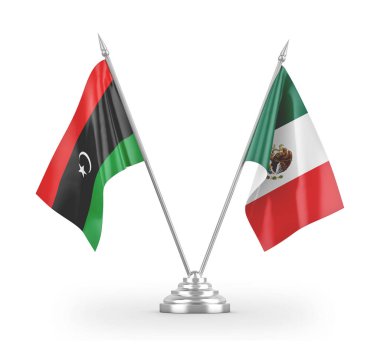 Mexico and Libya table flags isolated on white 3D rendering