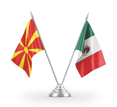 Mexico and North Macedonia table flags isolated on white 3D rendering