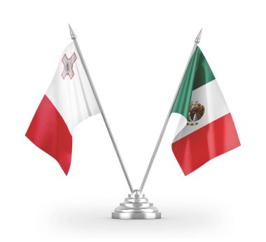 Mexico and Malta table flags isolated on white 3D rendering