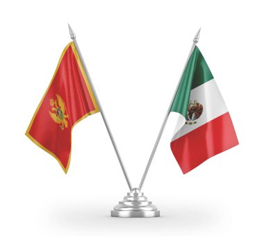 Mexico and Montenegro table flags isolated on white 3D rendering