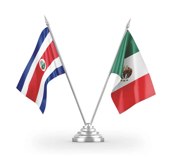 Banderas de mesa de México y Costa Rica aisladas en renderizado 3D blanco — Foto de Stock