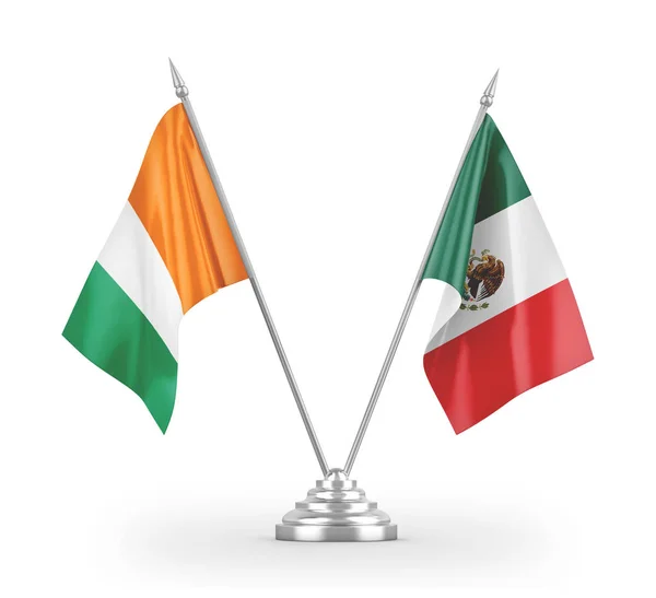 Mexico and Cote d'Ivoire Ivory coast table flags isolated on white 3D rendering — Stok fotoğraf