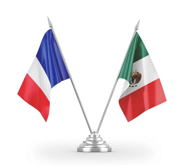 Banderas de mesa México y Francia aisladas en renderizado 3D blanco — Foto de Stock