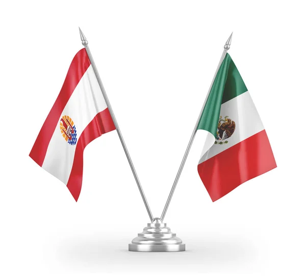 Mexico and French Polynesia table flags isolated on white 3D rendering — Stock Photo, Image