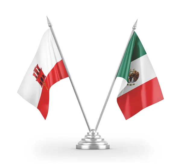 Banderas de mesa México y Gibraltar aisladas en renderizado 3D blanco — Foto de Stock
