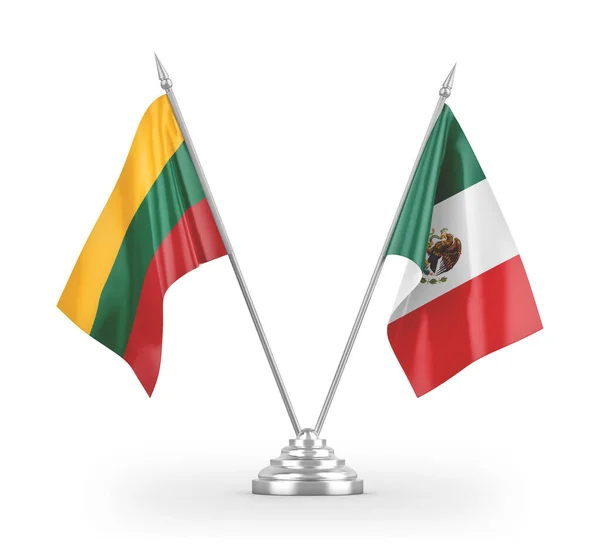 Mexico and Lithuania table flags isolated on white 3D rendering — Stock Photo, Image