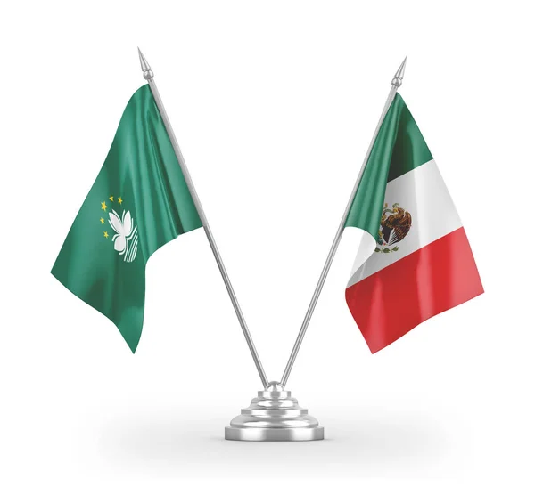Banderas de mesa de México y Macao aisladas en renderizado 3D blanco — Foto de Stock