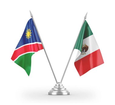 Mexico and Namibia table flags isolated on white 3D rendering