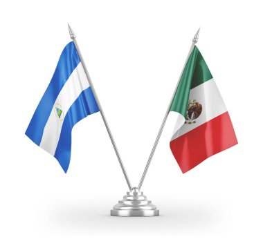 Mexico and Nicaragua table flags isolated on white 3D rendering
