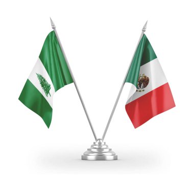 Mexico and Norfolk Island table flags isolated on white 3D rendering