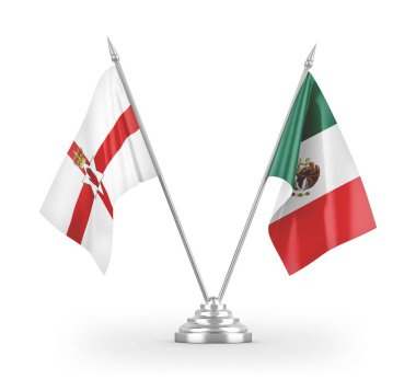 Mexico and Northern Ireland table flags isolated on white 3D rendering