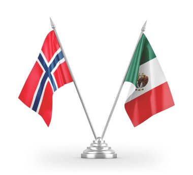 Mexico and Norway table flags isolated on white 3D rendering