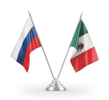 Mexico and Russia table flags isolated on white 3D rendering