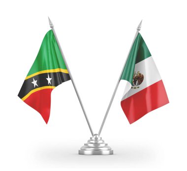Mexico and Saint Kitts and Nevis table flags isolated on white 3D rendering