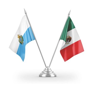 Mexico and San Marino table flags isolated on white 3D rendering