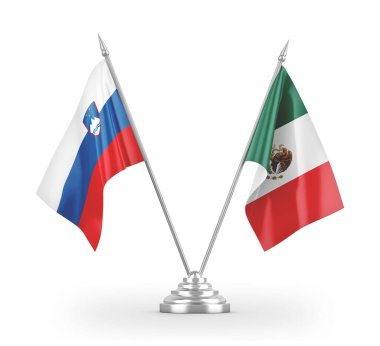 Mexico and Slovenia table flags isolated on white 3D rendering