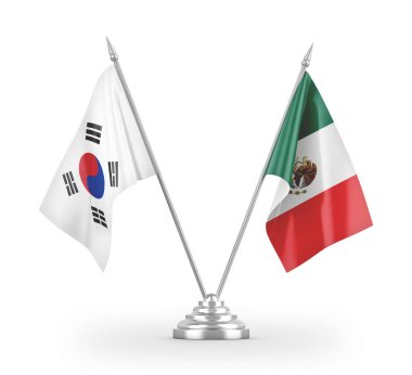 Mexico and South Korea table flags isolated on white 3D rendering
