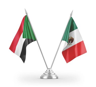 Mexico and Sudan table flags isolated on white 3D rendering