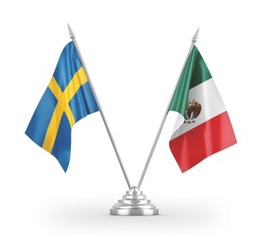 Mexico and Sweden table flags isolated on white 3D rendering