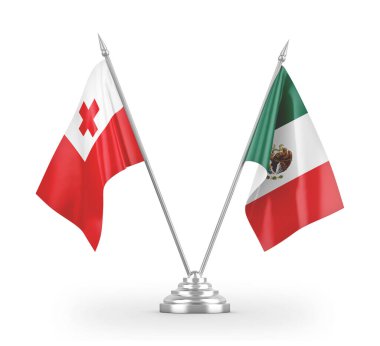 Mexico and Tonga table flags isolated on white 3D rendering