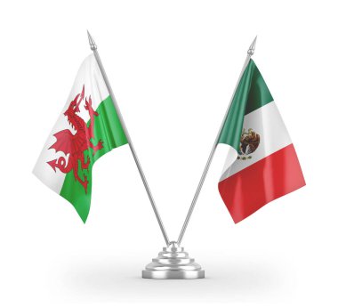 Mexico and Wales table flags isolated on white 3D rendering