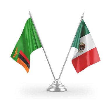 Mexico and Zambia table flags isolated on white 3D rendering