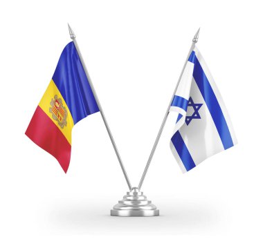 Israel and Andorra table flags isolated on white 3D rendering