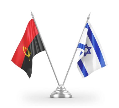 Israel and Angola table flags isolated on white 3D rendering