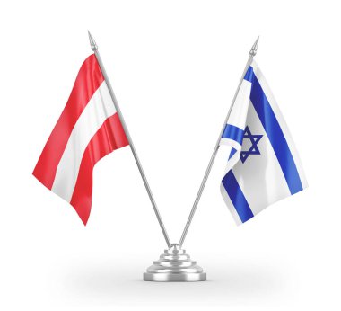 Israel and Austria table flags isolated on white 3D rendering