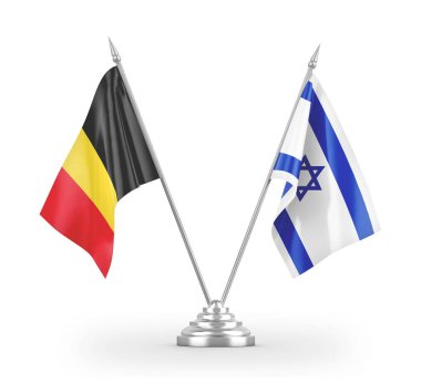 Israel and Belgium table flags isolated on white 3D rendering