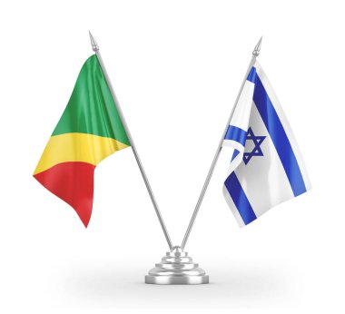Israel and Congo table flags isolated on white 3D rendering