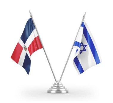 Israel and Dominican Republic table flags isolated on white 3D rendering