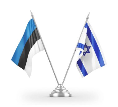 Israel and Estonia table flags isolated on white 3D rendering