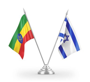 Israel and Ethiopia table flags isolated on white 3D rendering