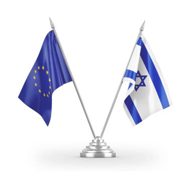 Israel and European Union table flags isolated on white 3D rendering