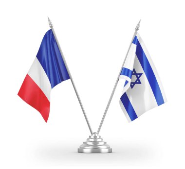 Israel and France table flags isolated on white 3D rendering