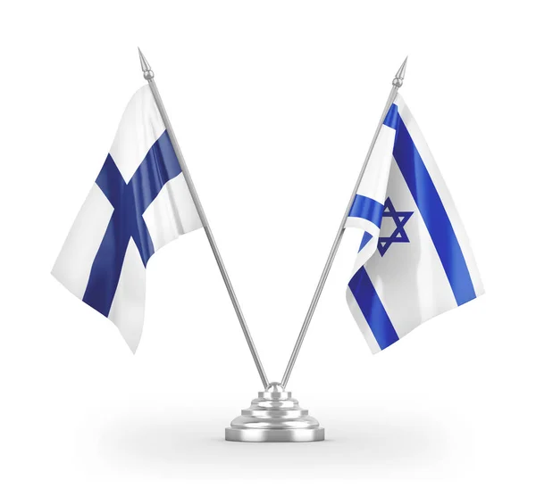 Banderas de mesa Israel y Finlandia aisladas en renderizado 3D blanco —  Fotos de Stock