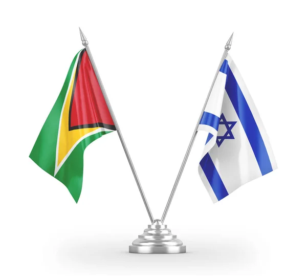 Drapeaux de table Israël et Guyane isolés sur un rendu 3D blanc — Photo