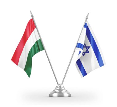 Israel and Hungary table flags isolated on white 3D rendering