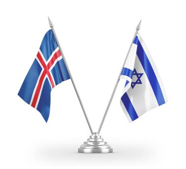 Israel and Iceland table flags isolated on white 3D rendering