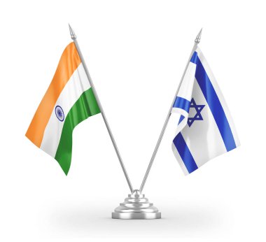 Israel and India table flags isolated on white 3D rendering