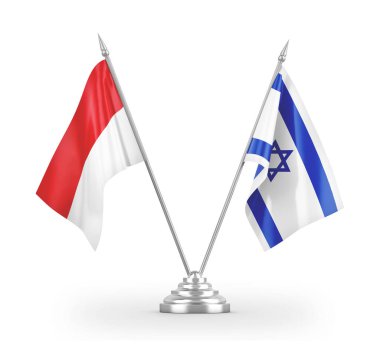 Israel and Indonesia table flags isolated on white 3D rendering