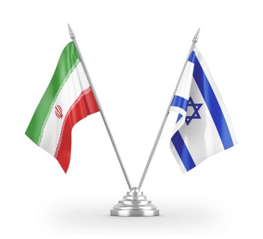 Israel and Iran table flags isolated on white 3D rendering