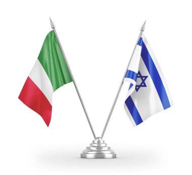 Israel and Italy table flags isolated on white 3D rendering