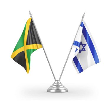 Israel and Jamaica table flags isolated on white 3D rendering