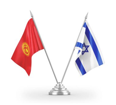 Israel and Kyrgyzstan table flags isolated on white 3D rendering