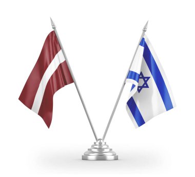 Israel and Latvia table flags isolated on white 3D rendering