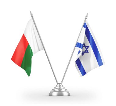 Israel and Madagascar table flags isolated on white 3D rendering