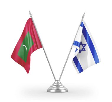 Israel and Maldives table flags isolated on white 3D rendering