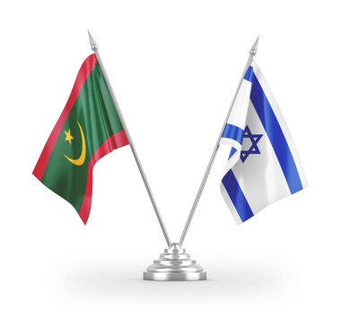 Israel and Mauritania table flags isolated on white 3D rendering